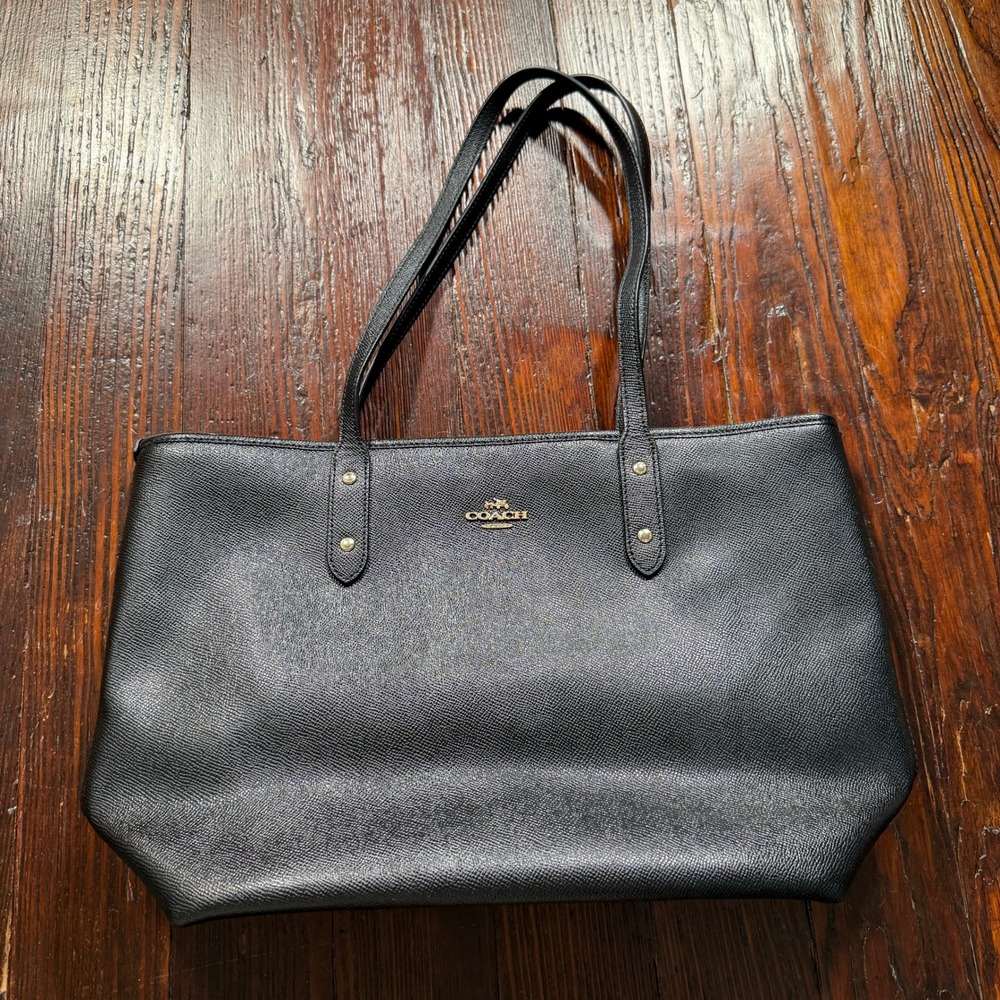 Coach Purse Zip Top Tote Large Black Crossgrain Leather F58846 Gold Hardware